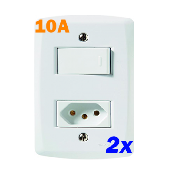 KIT 2 INTERRUPTORES PARALELOS COM TOMADA 10A TRAMONTINA LUX2